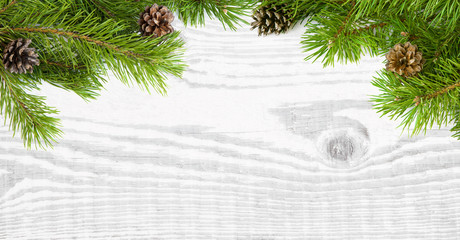 panoramic christmas background with natural pine tree branches