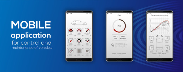 Poster - Mobile app cars infographic template with modern design weekly and annual statistics graphs. Cars statistic, web design, UI elements. Vector EPS 10
