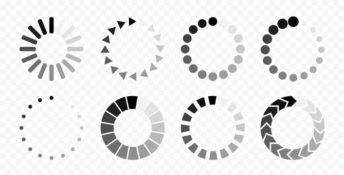 Download signs pack 8 in 1 on transparent background. Load icon. Data loading bar. Vector stock illustration