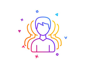 Poster - Group of Men line icon. Human communication symbol. Teamwork sign. Gradient line button. Group icon design. Colorful geometric shapes. Vector