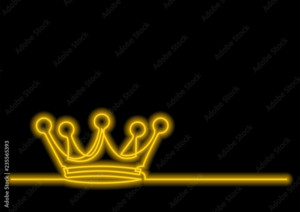 one line drawing of isolated vector object - crown with neon vector ...
