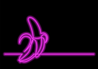 one line drawing of isolated vector object - peeled banana with neon vector effect