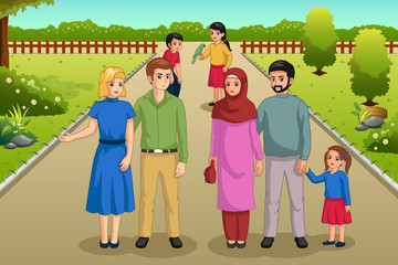 Wall Mural - Families Enjoying the Park Outdoors Illustration