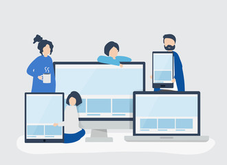 Poster - People with web design concept illustration