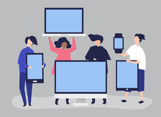 Wall Mural - character illustration of people with different digital devices