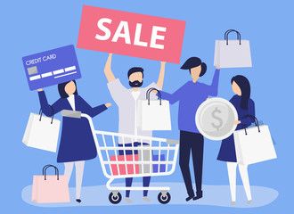 Poster - People shopping with a credit card