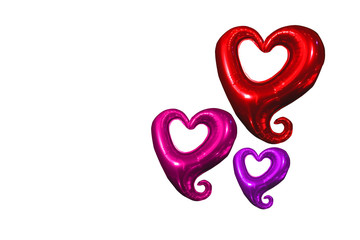 three balloon shape  hearts on white background,romantic concept