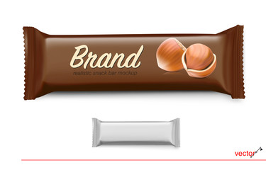 Realistic chocolate bar mockup with hazelnuts. Vector illustration, ready and simple to use for your design. Quickly allow you to present your idea or the finished product. EPS10.