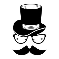 Poster - top hat with mustache and glasses hipster accessories