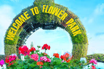 Wall Mural - Flower gate with text: 