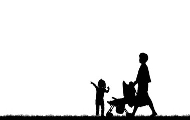 Wall Mural - silhouette of family on white background