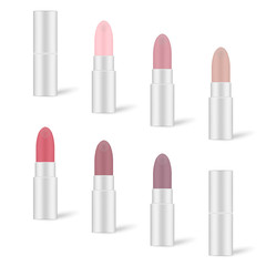 Canvas Print - set of color lipstick in silver tube isolated on white background