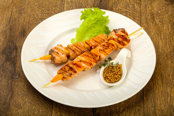 Grilled salmon skewer