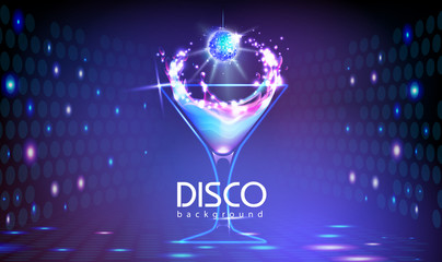 Wall Mural - neon disco cocktail party background