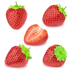 Wall Mural - Set of strawberries isolated on a white.