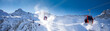 Stunning winter panorama in Tonale ski resort. View of Italian Alps from Adamelo Glacier, Italia, Europe.