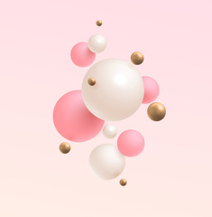 Canvas Print - gold, pink and white 3d balls. vector illustration. abstract modern design. eps 10