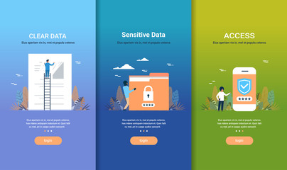 Poster - web design template set clear data sensitive data access concepts different business collection flat