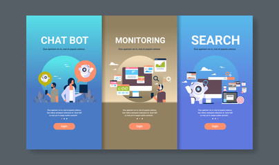 Poster - web design template set for chat bot monitoring and search concepts different business collection flat copy space