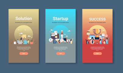 Poster - web design template set for solution startup and success concepts different business collection flat copy space