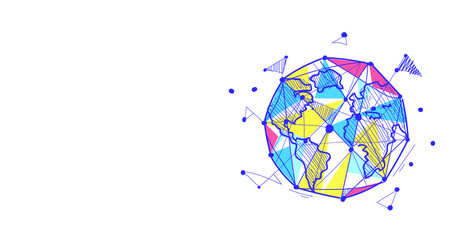Poster - globe logo colorful world map sketch doodle horizontal isolated flat