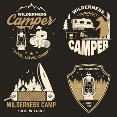 Wall Mural - set of happy camper outdoor adventure symbol. vector. concept for shirt or logo, print, stamp. vinta