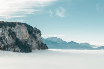 Leinwandbilder - Foggy mountain landscape in Dornbirn, Austria