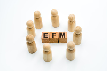 Wall Mural - Wooden figures as business team in circle around acronym EFM Enterprise Feedback Management