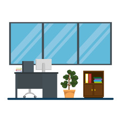 Sticker - office workplace with desk and desktop scene