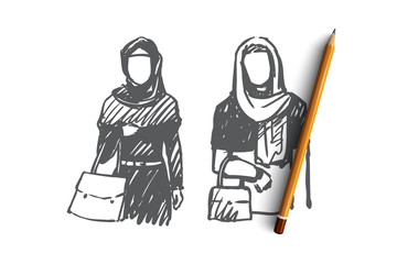 Wall Mural - Muslim woman, Arab, Islam, hijab concept. Hand drawn isolated vector.