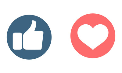 Leinwandbilder - Heart and thumbs up flat style, social network icon with heart. hand like
