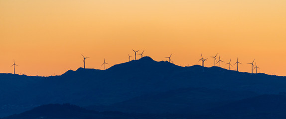 Wind Turbines High Hill Green Energy Generate Power Sunset