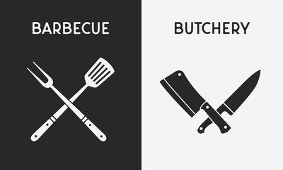 Wall Mural - Set of restaurant knives icons. Silhouette of Barbecue and Butchery icons. Design elements for restaurant, bar, butchery logo, emblem. Vector illustration