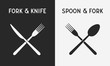 Set of restaurant knives icons. Silhouette of Fork and Knife, Spoon and Fork. Design elements for restaurant logo, menu. Vector illustration