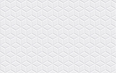 Wall Mural - White horizontal seamless tiles texture. Isometric modern grid volumetric texture. Vector illustration