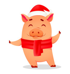 Wall Mural - Christmas greeting card. Cute pig