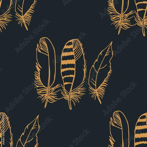 Fotografie, Obraz Mockingjay feather seamless pattern hand drawn sketch