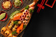 Japanese food combo in black background