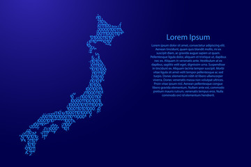 Fototapete - Japan map abstract schematic from blue ones and zeros binary digital code with space stars for banner, poster, greeting card. Vector illustration.