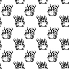 Wall Mural - Seamless pattern hand drawn French fries. Doodle black sketch. Sign symbol. Decoration element. Isolated on white background. Flat design. Vector illustration