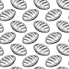 Wall Mural - Seamless pattern hand drawn loaf. Doodle black sketch. Sign symbol. Decoration element. Isolated on white background. Flat design. Vector illustration