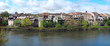 Picturesque old houses above the Lot River in the centre of Villeneuve-sur-Lot, Lot-et-Garonne, France