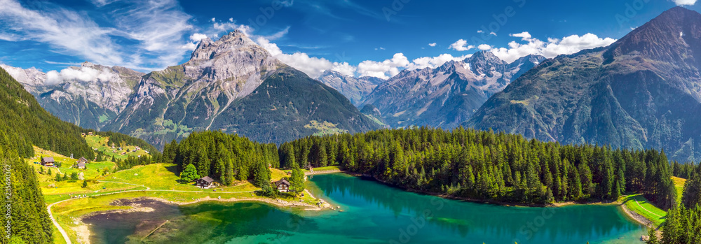 Arnisee with Swiss Alps. Arnisee is a reservoir in the Canton of Uri, Switzerland, Europe - obrazy, fototapety, plakaty 