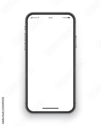 Fotografía Photo Realistic Frameless Smartphone Screen Vector Mockup Isolated on White Back