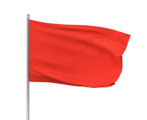 Fototapete - 3d rendering of red flag hanging on post and wavering on a white background.
