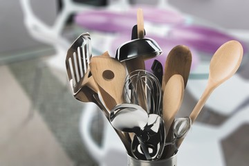 Wall Mural - Set of kitchen utensils on background