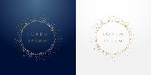 Golden Sparkling Ring With Dust Glitter Graphic On Dark Blue And White Background. Glorious Decorative Glowing Shiny Design. Discount Sign With Empty Center. Letter O Vector Logotype Or Zero Label.