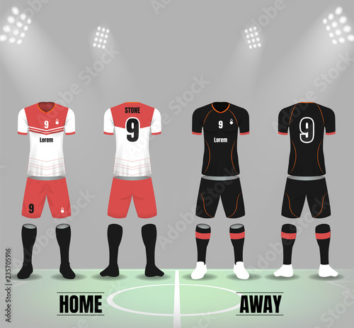 Red white and black soccer uniforms 
