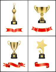 Wall Mural - awards and trophies icons set vector illustration