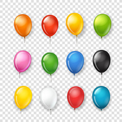 Poster - Different color rubber balloons vector collection isolated on transparent background. Vector clipart